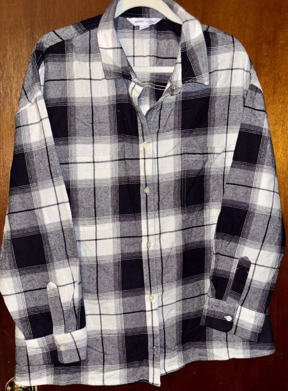 Old Navy The Boyfriend Shirt Black and White Plaid Flannel 3X